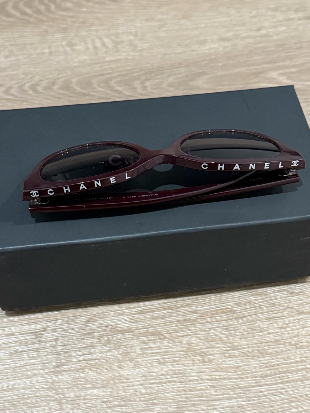 CHANEL Burgundy Frame Sunglasses with White Logo